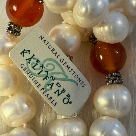 Alexandar Kalifno Natural Stone Necklace Genuine Pearls.   Tote P3 - Picture 2 of 5
